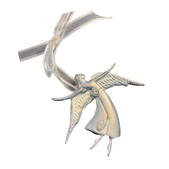 Birthstone Pewter Angel BROOCH PIN Ornament 3" Pendant August Peridot Crystal! - Picture 4 of 6
